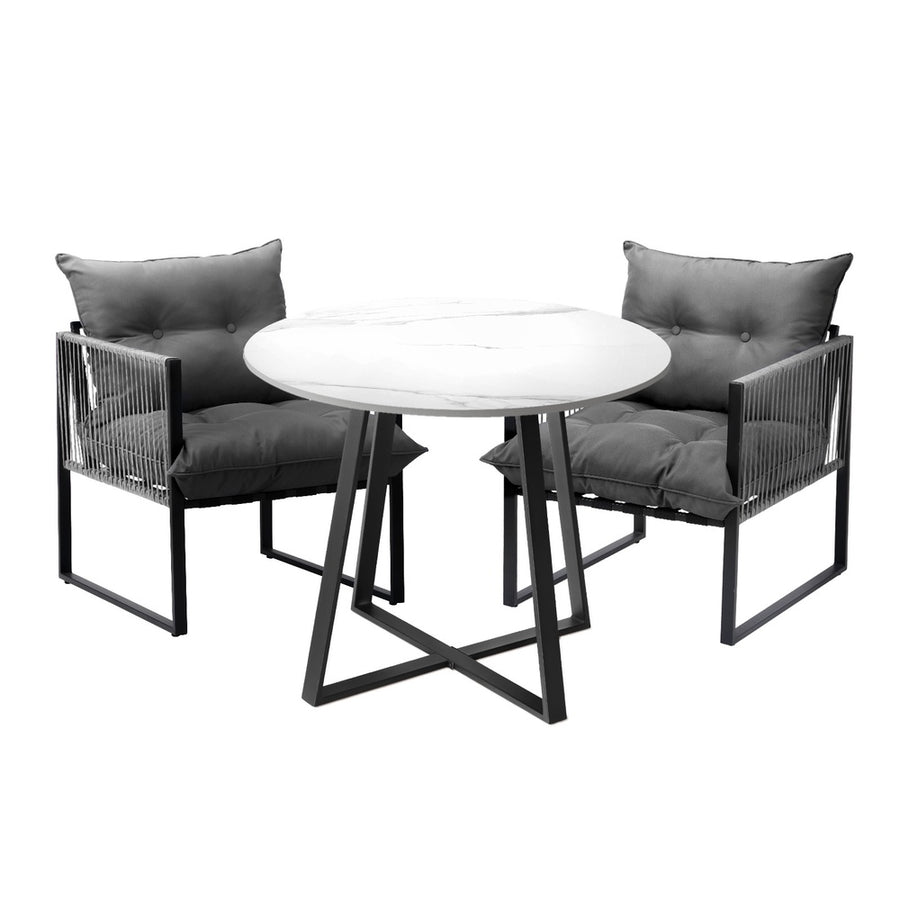 Livsip 3PCS Outdoor Dining Set Round Table and Chairs with Cushions