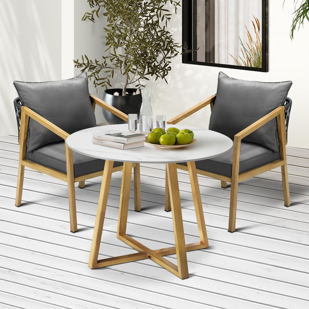 Livsip 3PCS Outdoor Dining Set 90cm Table Lounge Chairs