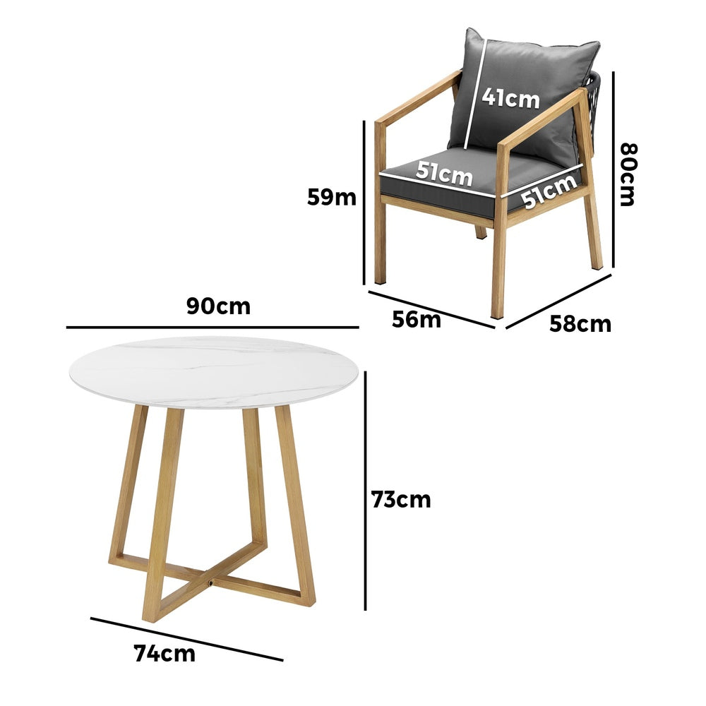 Livsip 3PCS Outdoor Dining Set 90cm Table Lounge Chairs