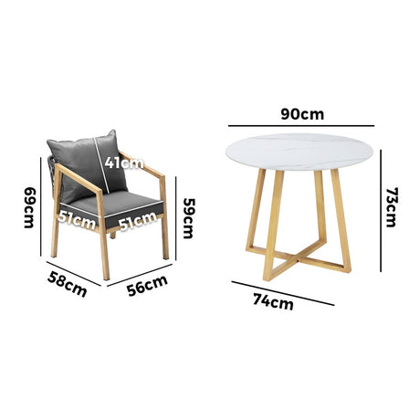 Livsip 3PCS Outdoor Dining Set 90cm Table & Lounge Chairs