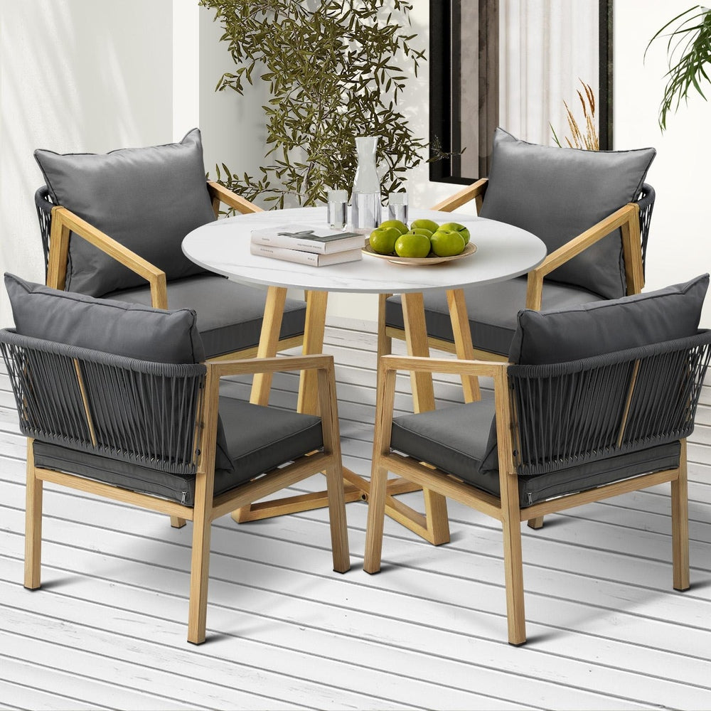 Livsip 5PCS Outdoor Dining Set 90cm Table Lounge Chairs