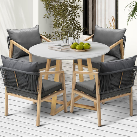 Livsip 5PCS Outdoor Dining Set 90cm Table & Lounge Chairs