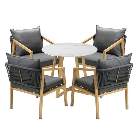 Livsip 5PCS Outdoor Dining Set 90cm Table & Lounge Chairs