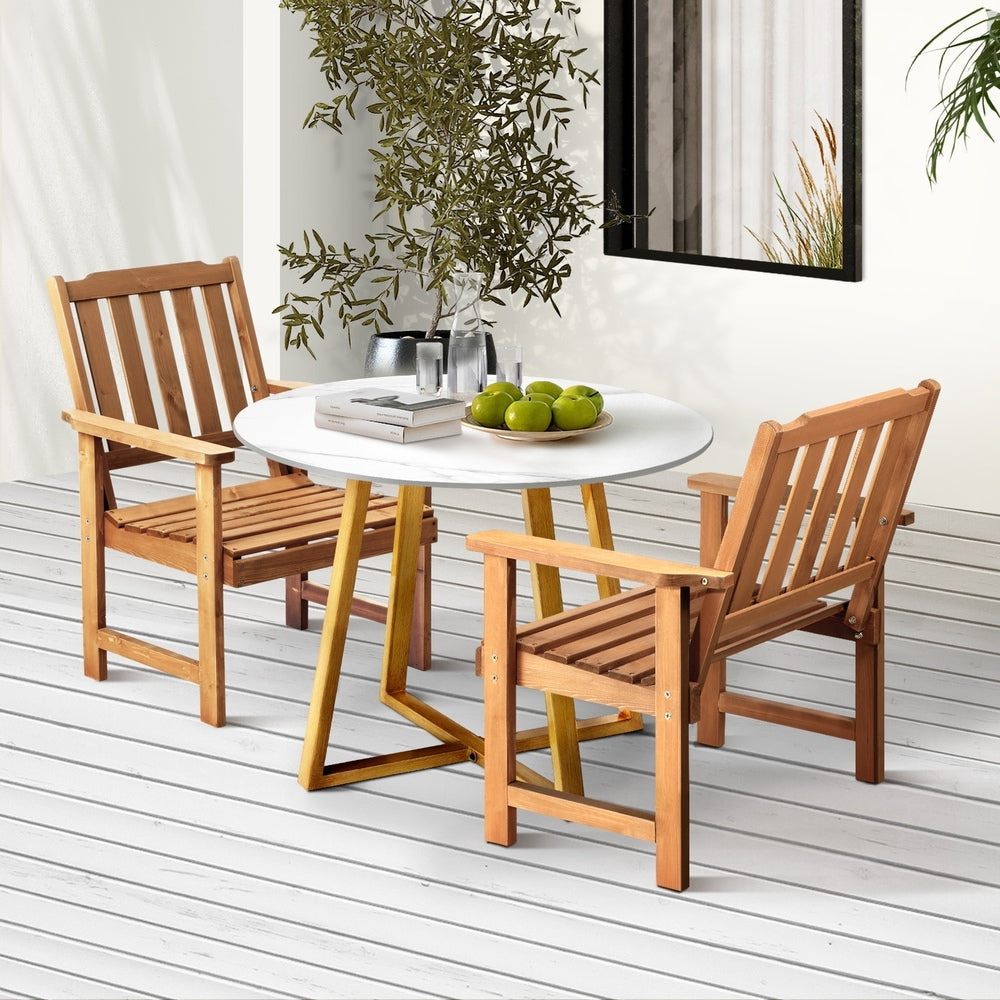 Livsip Outdoor Patio Set Solid Wood Chair&Table 3PC
