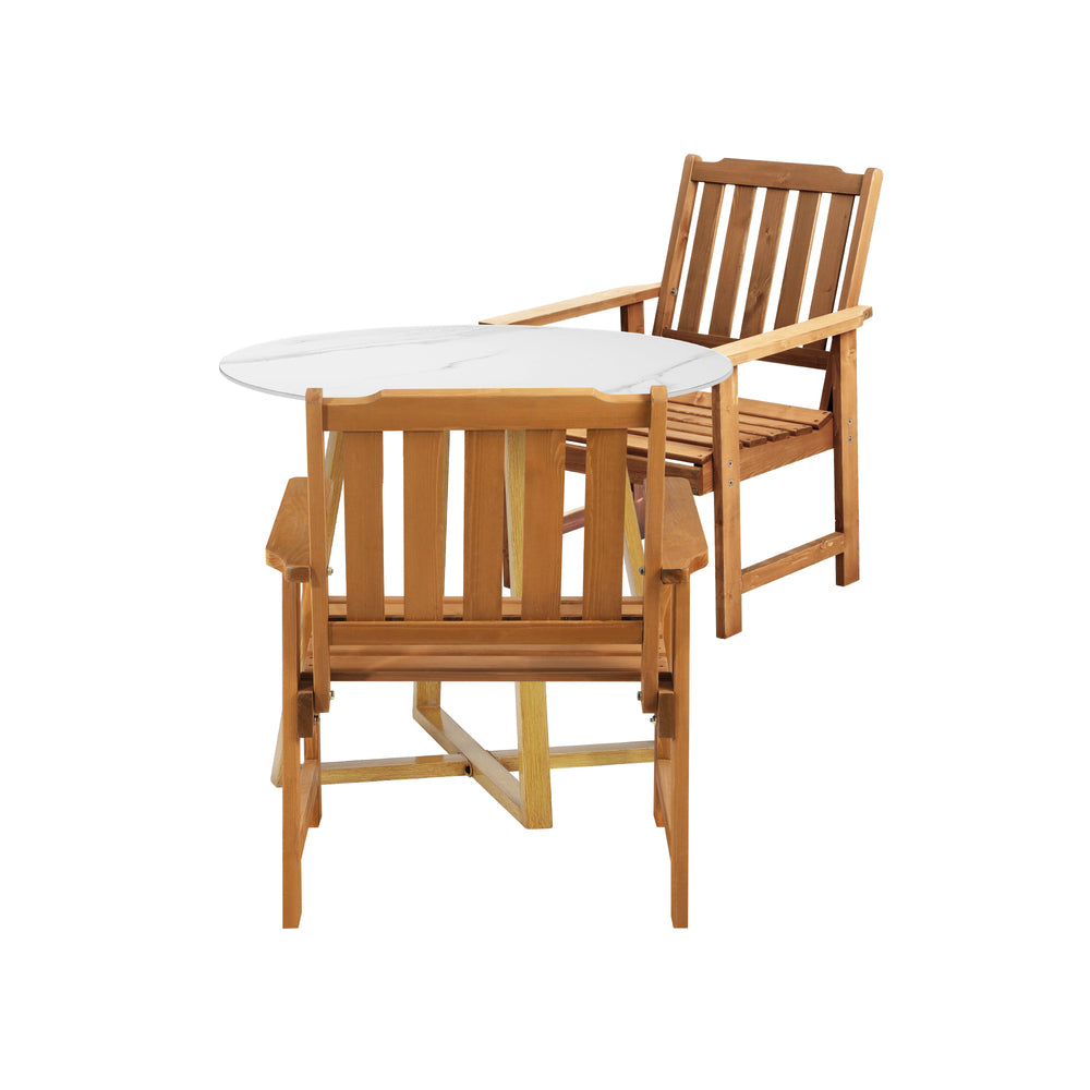 Livsip Outdoor Patio Set Solid Wood Chair&Table 3PC