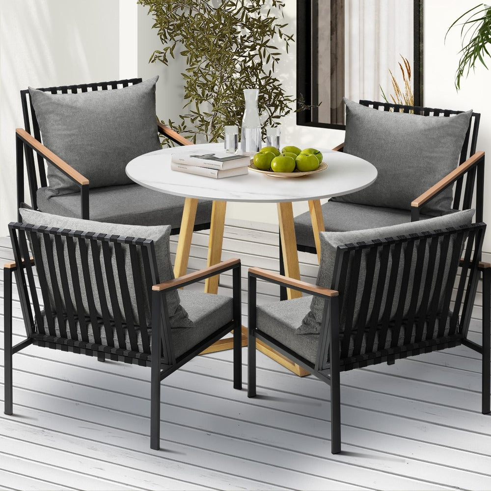 Livsip 5PCS Outdoor Dining Set Sintered Stone Table&Sofa Chairs
