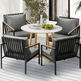 Livsip 5PCS Outdoor Dining Set Sintered Stone Table&Sofa Chairs - Front View