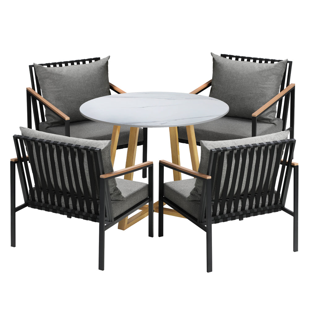 Livsip 5PCS Outdoor Dining Set Sintered Stone Table&Sofa Chairs