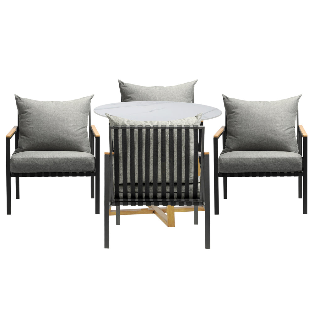 Livsip 5PCS Outdoor Dining Set Sintered Stone Table&Sofa Chairs
