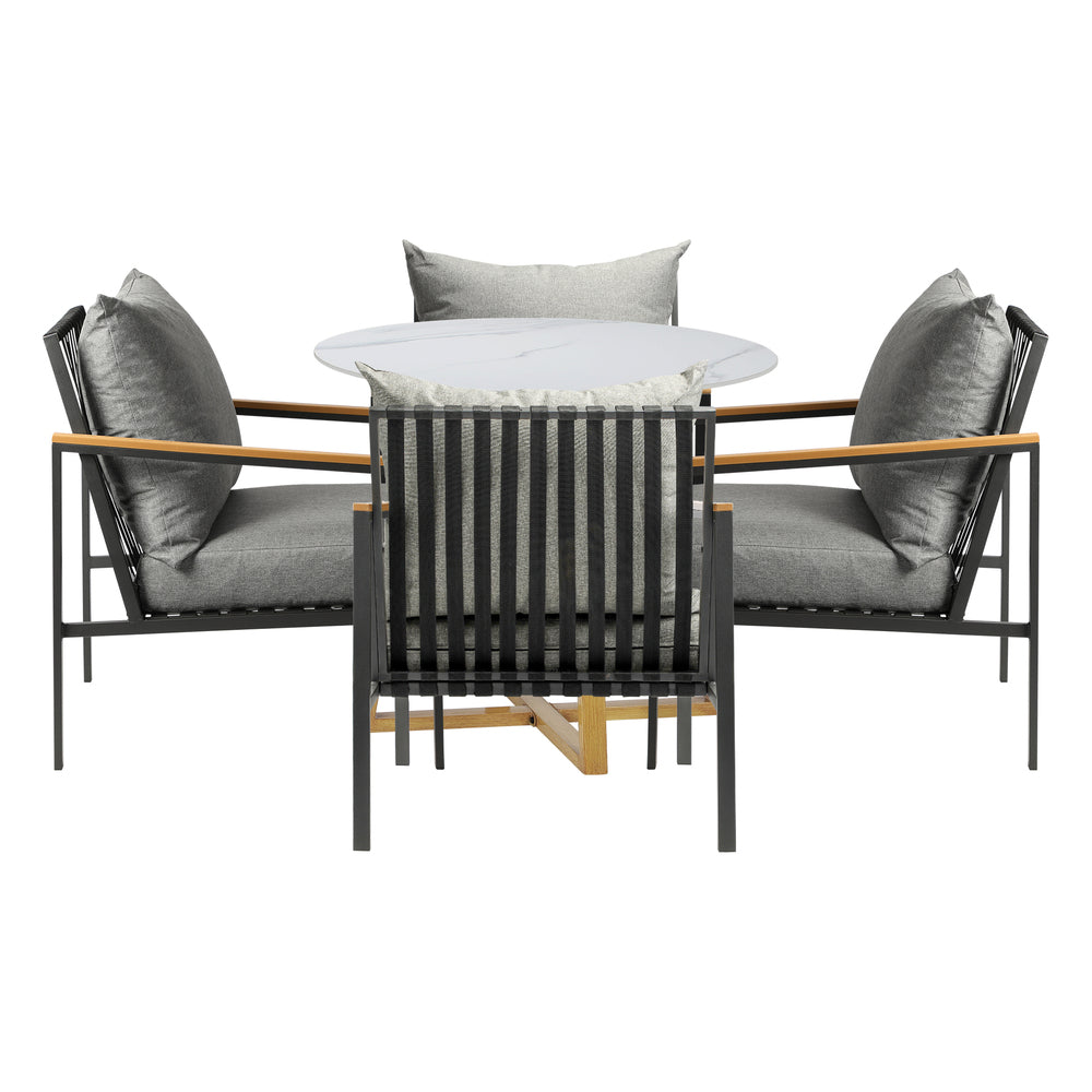 Livsip 5PCS Outdoor Dining Set Sintered Stone Table&Sofa Chairs