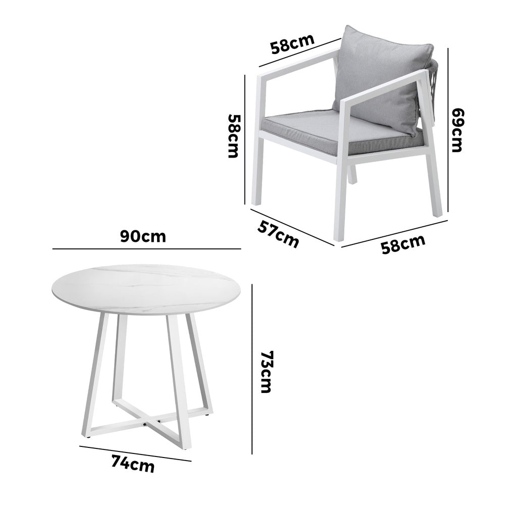 Livsip Outdoor Dining Set Bistro Setting 3PCS White