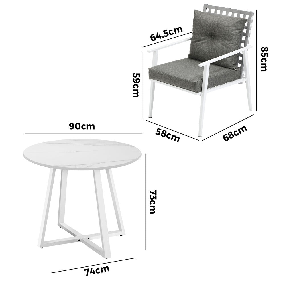 Livsip Outdoor Dining Set 3PCS Round Table Rattan Chair