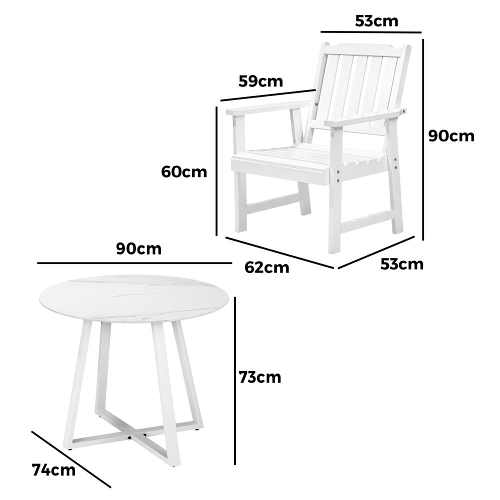 Livsip 3PCS Outdoor Dining Set Table&Solid Wood Chair