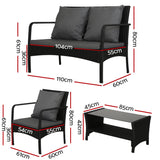 Gardeon Outdoor Sofa Set Lounge Setting Wicker Table and Chairs Garden Patio Furniture - Front View