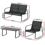 Gardeon Outdoor Sofa Set Lounge Setting Textilene Table and Chairs Garden Patio Furniture - Front View