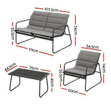 Gardeon 4PCS Outdoor Sofa Set Table and Chairs Cushion textilene Patio Furniture - Front View