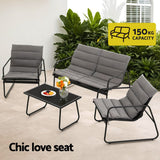 Gardeon 4PCS Outdoor Sofa Set Table and Chairs Cushion textilene Patio Furniture - Rear View