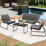 Gardeon 4PCS Outdoor Sofa Set Table and Chairs Cushion textilene Patio Furniture - Close-Up Angle