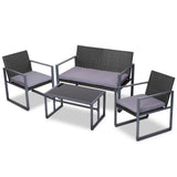 Gardeon 4 PCS Outdoor Sofa Set Rattan Furniture Glass Top Table Chairs Black - Low Angle