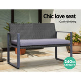 Gardeon 4 PCS Outdoor Sofa Set Rattan Furniture Glass Top Table Chairs Black - Side View