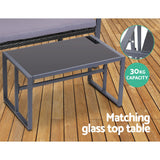 Gardeon 4 PCS Outdoor Sofa Set Rattan Furniture Glass Top Table Chairs Black - 45-Degree Angle