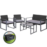 Gardeon 4 PCS Outdoor Sofa Set Rattan Furniture with Storage Cover Chairs Black - Close-Up Angle