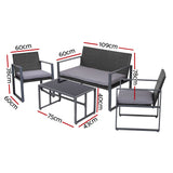 Gardeon 4 PCS Outdoor Sofa Set Rattan Furniture with Storage Cover Chairs Black - Front View