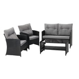 Gardeon 4-Piece Outdoor Sofa Set Coffee Table Chair Rattan Furniture Black - Side View