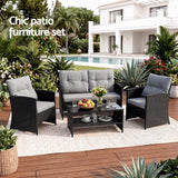 Gardeon 4-Piece Outdoor Sofa Set Coffee Table Chair Rattan Furniture Black - Top-Down View