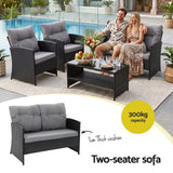Gardeon 4-Piece Outdoor Sofa Set Coffee Table Chair Rattan Furniture Black - 45-Degree Angle