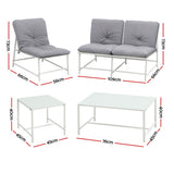 Gardeon 5-Piece Outdoor Sofa Set with Cushions table and Chairs White - Front View