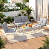 Gardeon 5-Piece Outdoor Sofa Set with Cushions table and Chairs White - Top-Down View