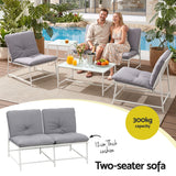 Gardeon 5-Piece Outdoor Sofa Set with Cushions table and Chairs White - 45-Degree Angle