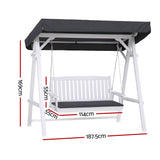 Gardeon Outdoor Wooden Swing Chair Garden Bench Canopy Cushion 3 Seater White - Front View