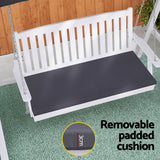 Gardeon Outdoor Wooden Swing Chair Garden Bench Canopy Cushion 3 Seater White - Rear View