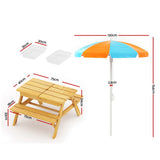 Keezi Kids Picnic Table and Chair Set with Adjustable Umbrella and Storage Boxes for Outdoor Fun - Front View