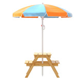 Keezi Kids Picnic Table and Chair Set with Adjustable Umbrella and Storage Boxes for Outdoor Fun - Top-Down View