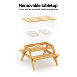Keezi Kids Picnic Table and Chair Set with Adjustable Umbrella and Storage Boxes for Outdoor Fun - Close-Up Angle