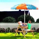 Keezi Kids Picnic Table and Chair Set with Adjustable Umbrella and Storage Boxes for Outdoor Fun - Low Angle