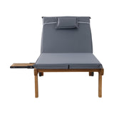 Gardeon Sun Lounge Wooden Lounger Outdoor Furniture Day Bed Wheels Patio Grey - Side View