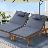 Gardeon 2x Sun Lounge Wooden Lounger Outdoor Furniture Day Bed Wheel Patio Grey - Low Angle