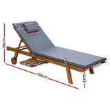 Gardeon 2x Sun Lounge Wooden Lounger Outdoor Furniture Day Bed Wheel Patio Grey - Front View