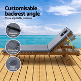 Gardeon 2x Sun Lounge Wooden Lounger Outdoor Furniture Day Bed Wheel Patio Grey - 45-Degree Angle