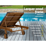 Gardeon 2x Sun Lounge Wooden Lounger Outdoor Furniture Day Bed Wheel Patio Grey - Rear View