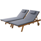 Gardeon 2x Sun Lounge Wooden Lounger Outdoor Furniture Day Bed Wheel Patio Grey - Close-Up Angle