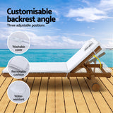 Gardeon Sun Lounge Wooden Lounger Outdoor Furniture Day Bed Wheels Patio White - 45-Degree Angle
