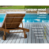 Gardeon Sun Lounge Wooden Lounger Outdoor Furniture Day Bed Wheels Patio White - Rear View