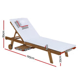 Gardeon 2x Sun Lounge Wooden Lounger Outdoor Furniture Day Bed Wheel Patio White - Front View