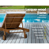 Gardeon 2x Sun Lounge Wooden Lounger Outdoor Furniture Day Bed Wheel Patio White - Rear View
