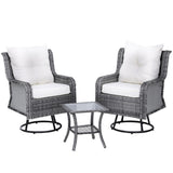 Gardeon 3PC Outdoor Furniture Bistro Set Lounge Wicker Swivel Chairs Table Cushion Grey - Close-Up Angle